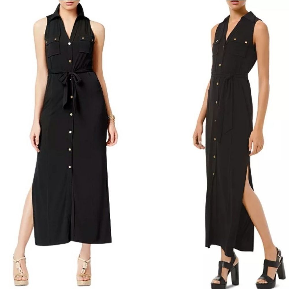 Michael Kors Tie-Waist Sleeveless Maxi Dress